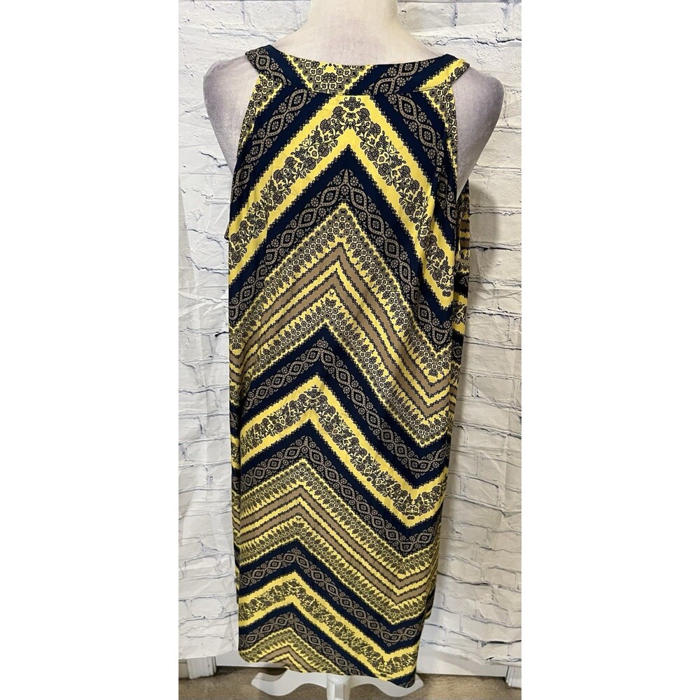 Tacera Boho Stretchy Shift Dress 2X Flowy Sleeveless Navy/Yellow Print - Picture 4 of 8